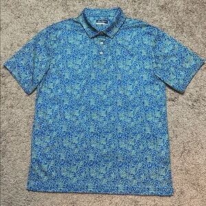 Ben Hogan Performance Men’s Polo T-Shirt Navy Blue Leaf Pattern Size M